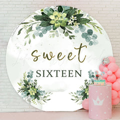 Lofaris Green Leaves Sweet Sixteen Round Birthday Backdrop