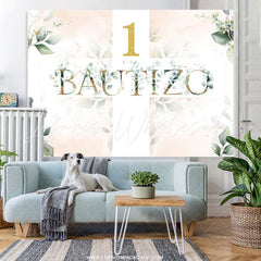 Lofaris Green Leaves Theme Bautizo Happy 1St Birthday Backdrop
