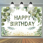 Lofaris Green Leaves With Golden Dots Happy Birthday Backdrop