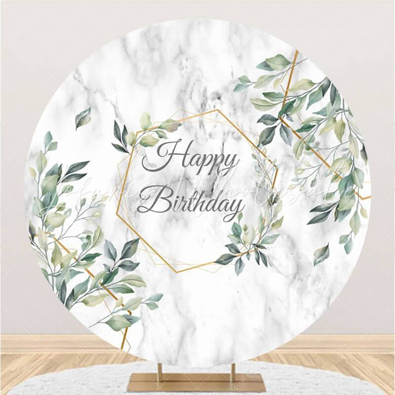 Lofaris Green Leaves With Grey Circle Birthday Party Backdrop