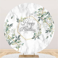 Lofaris Green Leaves With Grey Circle Birthday Party Backdrop