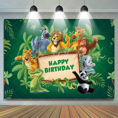 Lofaris Green Leaves Wood Sign Animals Birthday Backdrop