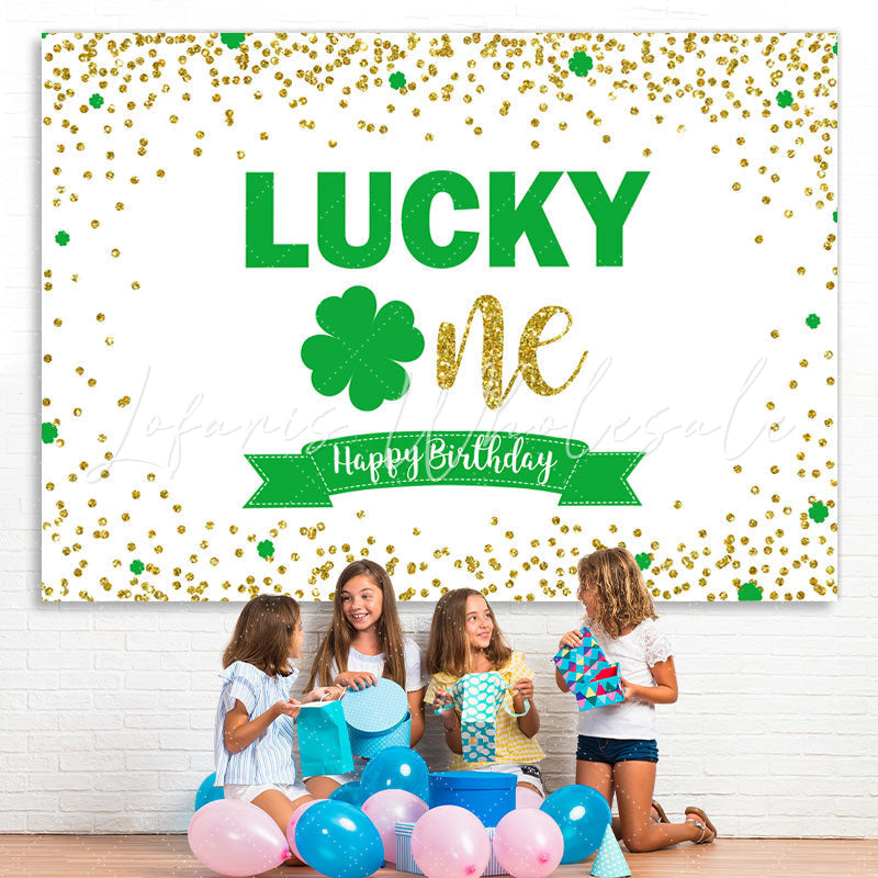 Lofaris Green Lucky One With white Glitter Birthday Backdrop