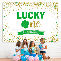 Lofaris Green Lucky One With white Glitter Birthday Backdrop