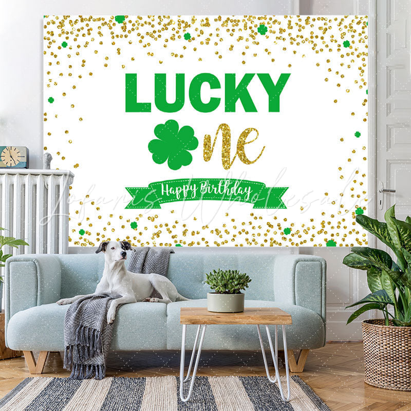 Lofaris Green Lucky One With white Glitter Birthday Backdrop