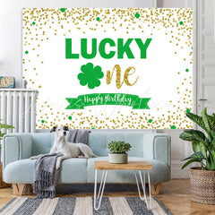 Lofaris Green Lucky One With white Glitter Birthday Backdrop