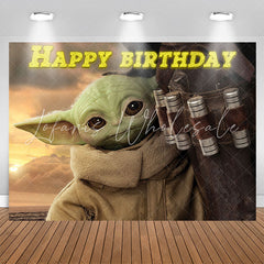 Green Monster Cartoon Boy Happy Birthday Backdrop