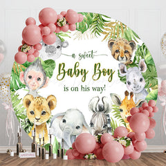Lofaris Green Monstera Animals Round Baby Shower Backdrop