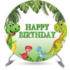 Lofaris Green Monstera Dinosaurs Round Birthday Backdrop