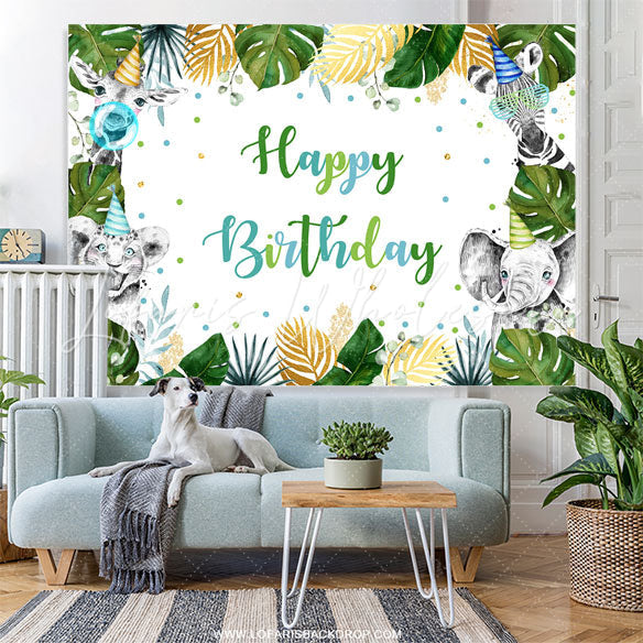 Lofaris Green Monstera Forest Animal Boho Birthday Backdrop
