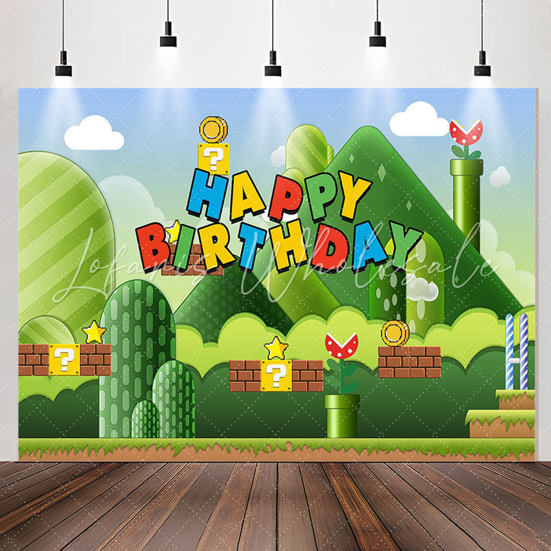 Lofaris Green Mountain Adventure Game Level Birthday Backdrop