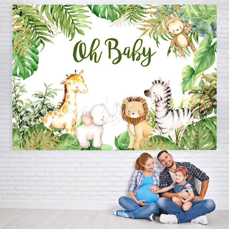 Lofaris Green Plant And Animal Oh Baby Backdrop For Shower