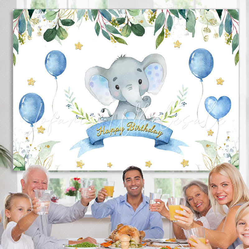 Lofaris Green Plant and Bule Balloons Happy Birthday Backdrop