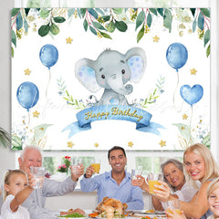 Lofaris Green Plant and Bule Balloons Happy Birthday Backdrop