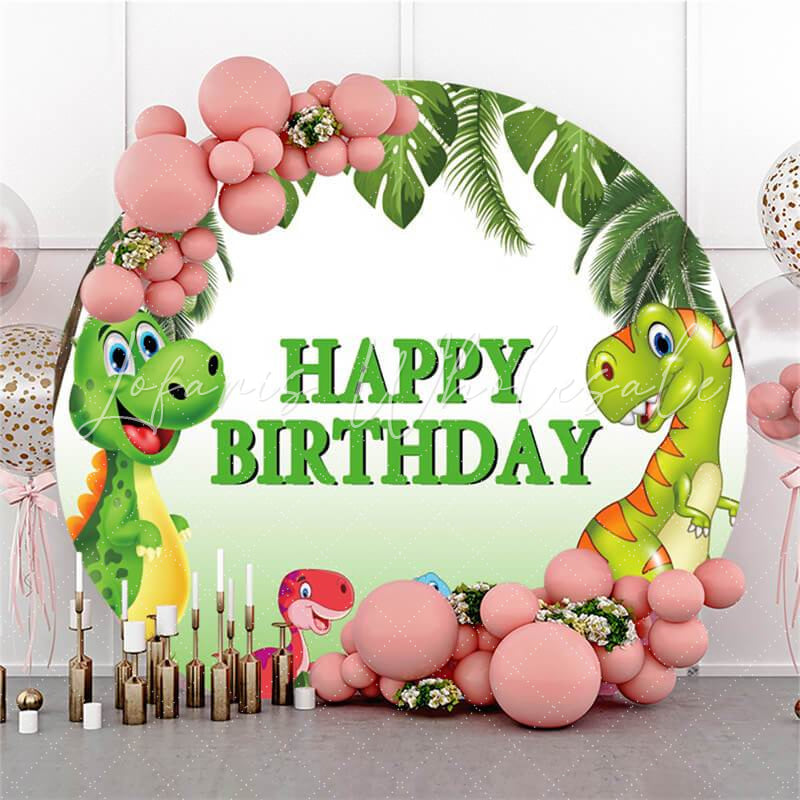 Lofaris Green Plant And Dinosaur Circle Happy Birthday Backdrop