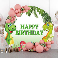 Lofaris Green Plant And Dinosaur Circle Happy Birthday Backdrop