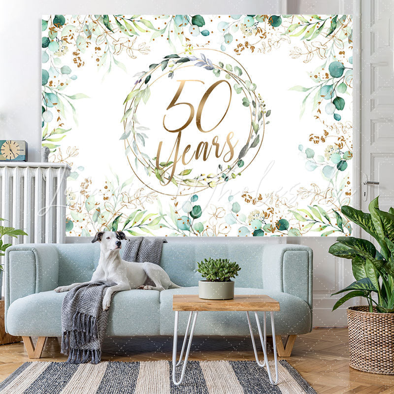 Lofaris Green Plant Glitter Gold Happy 50Th Birthday Backdrop