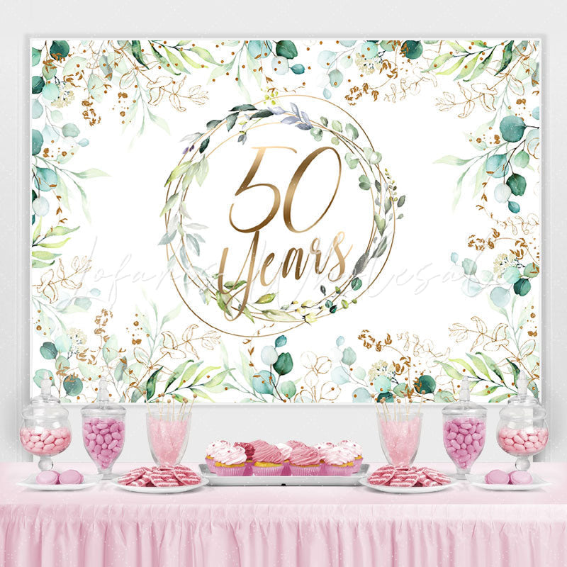 Lofaris Green Plant Glitter Gold Happy 50Th Birthday Backdrop