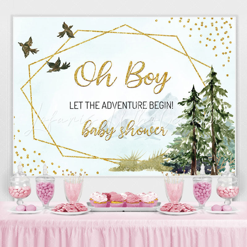 Lofaris Green Plants And Birds Glitter Backdrop For Baby Shower