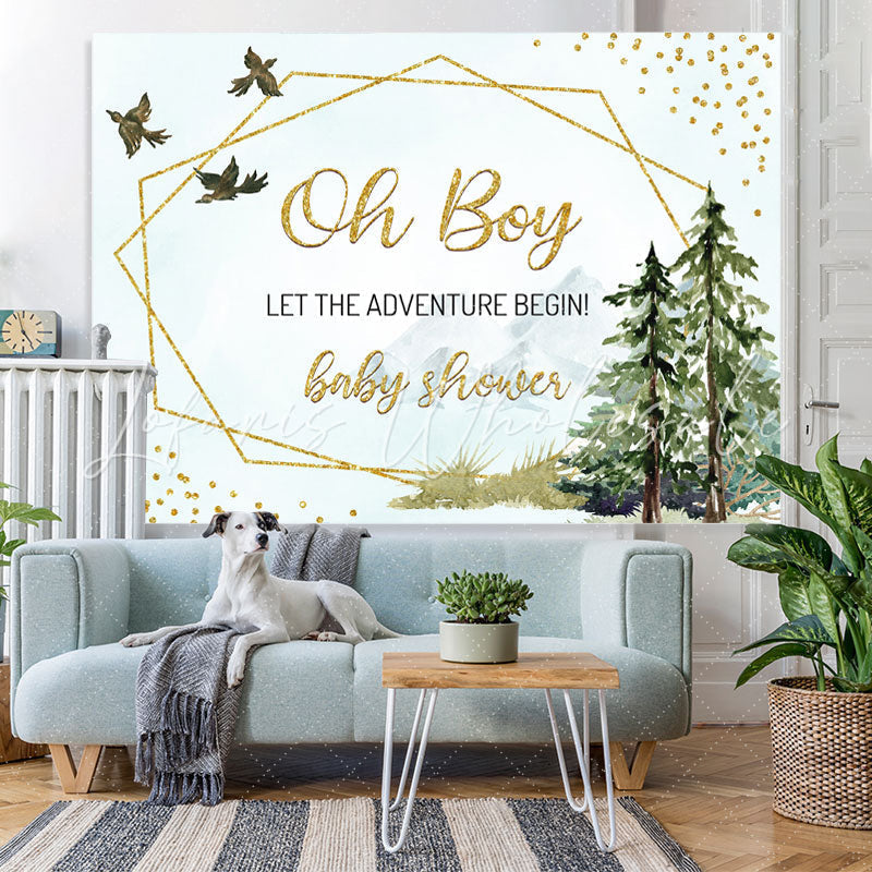 Lofaris Green Plants And Birds Glitter Backdrop For Baby Shower