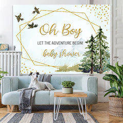Lofaris Green Plants And Birds Glitter Backdrop For Baby Shower