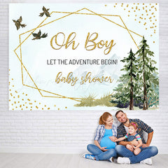 Lofaris Green Plants And Birds Glitter Backdrop For Baby Shower