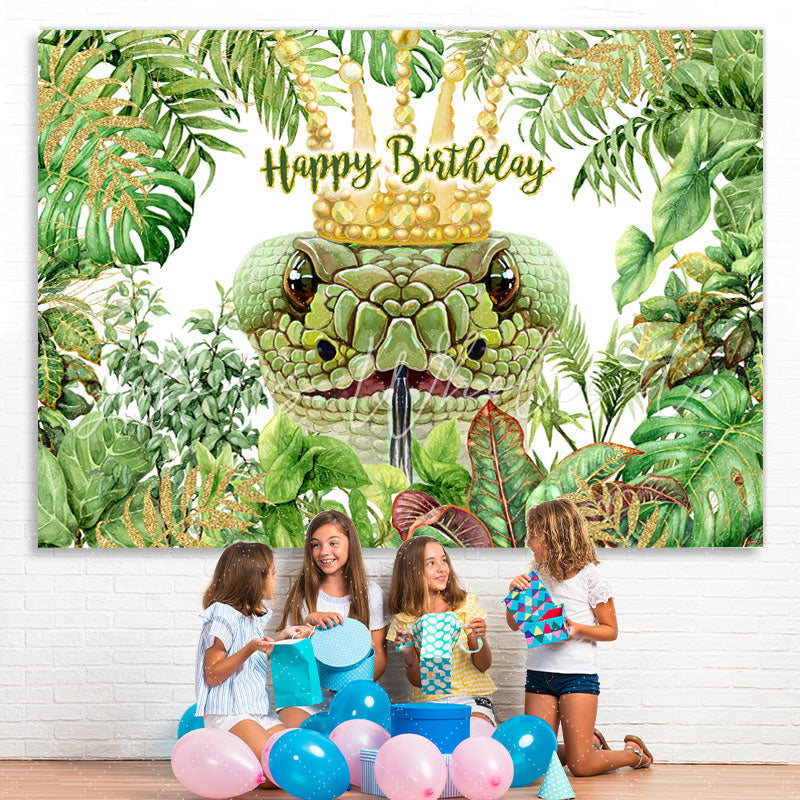 Lofaris Green Plants With Snake Theme Happy Birthday Backdrop