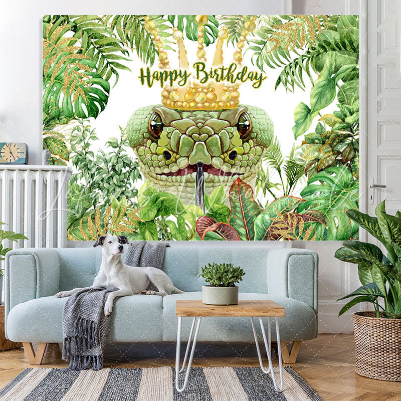 Lofaris Green Plants With Snake Theme Happy Birthday Backdrop