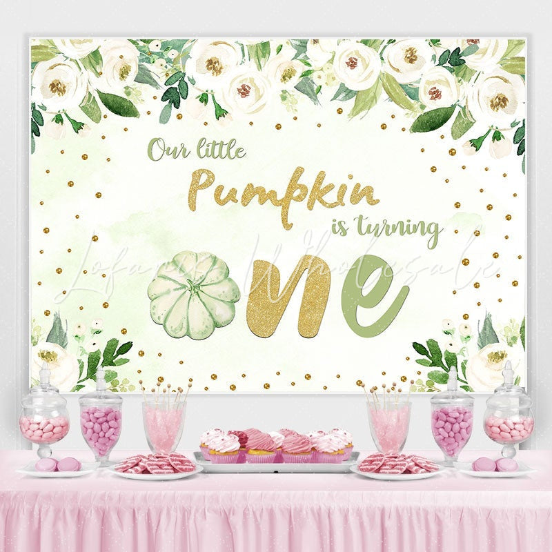 Lofaris Green pumpkin Flowers 1st birthday backdrop decorations