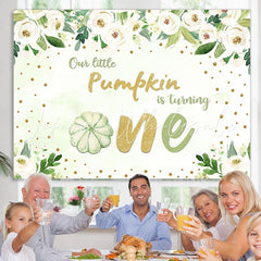 Lofaris Green pumpkin Flowers 1st birthday backdrop decorations