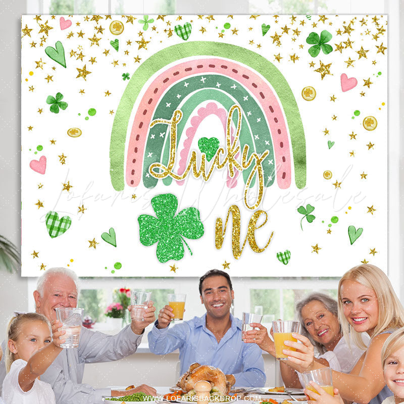 Lofaris Green Rainbow Heart Grass Happy Birthday Backdrop