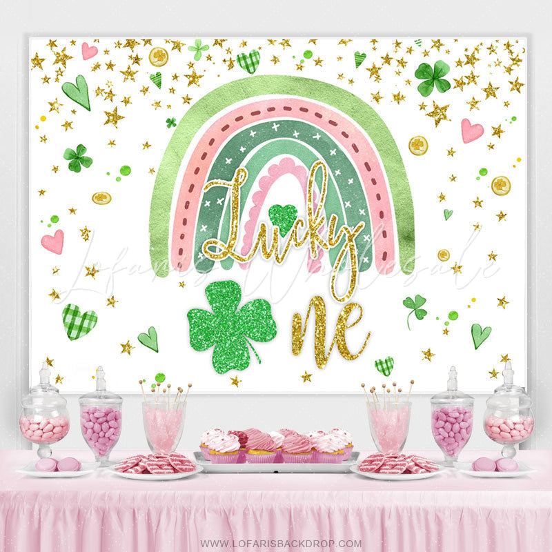 Lofaris Green Rainbow Heart Grass Happy Birthday Backdrop