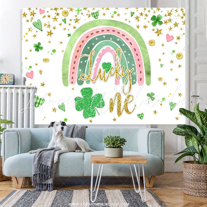 Lofaris Green Rainbow Heart Grass Happy Birthday Backdrop
