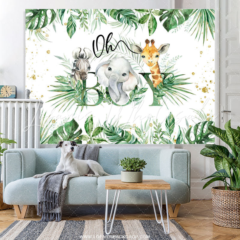 Lofaris Green Safaris Leaf Simple Baby Shower Backdrop For Boy