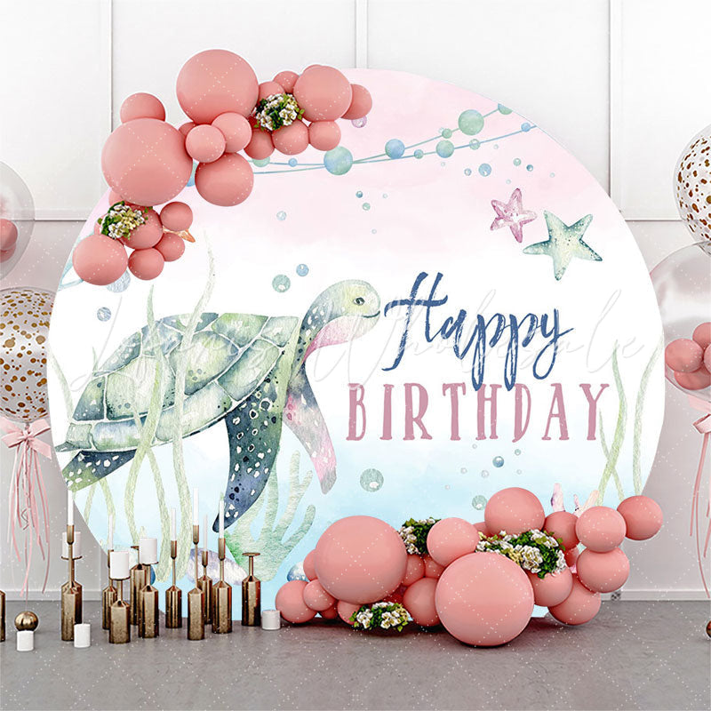 Lofaris Green Sea Turtle Starfish Boho Circle Birthday Backdrop
