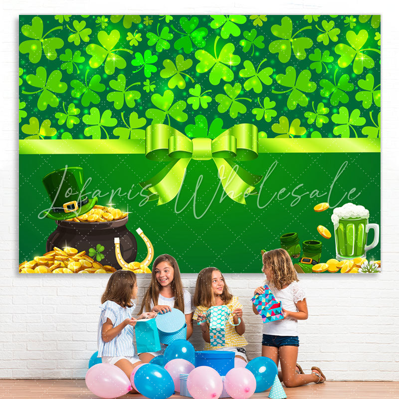 Lofaris Green Shamrock And Gold Coins Baby Shower Backdrop