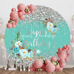 Lofaris Green Silver Glitter Bokeh Round Birthday Backdrop