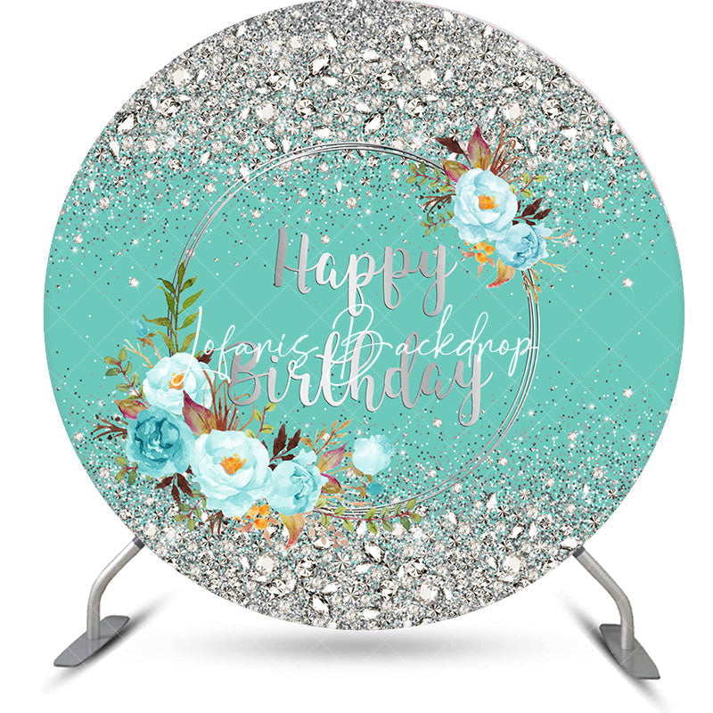 Lofaris Green Silver Glitter Bokeh Round Birthday Backdrop
