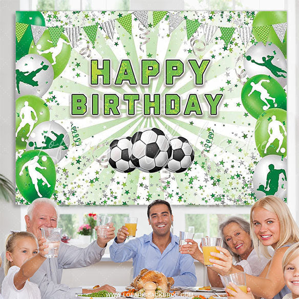 Lofaris Green Soccer Themed Happy Birthday Party Backdrop