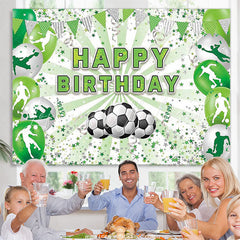 Lofaris Green Soccer Themed Happy Birthday Party Backdrop