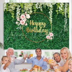Lofaris Green Spring With Floral Happy Birthday Backdrop