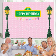 Lofaris Green Street Lamp With Pink Brick Birthday Backdrop
