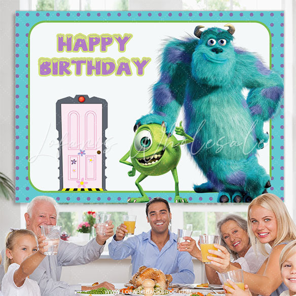 Lofaris Green Theme Cartoon Monster Birthday Party Backdrop