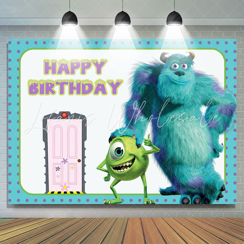 Lofaris Green Theme Cartoon Monster Birthday Party Backdrop