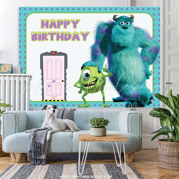 Lofaris Green Theme Cartoon Monster Birthday Party Backdrop