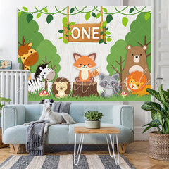 Lofaris Green Trees And Animal One Birthday Backdrop For Boy
