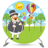 Lofaris Green Trees And Happy Kids Round Birthday Backdrop