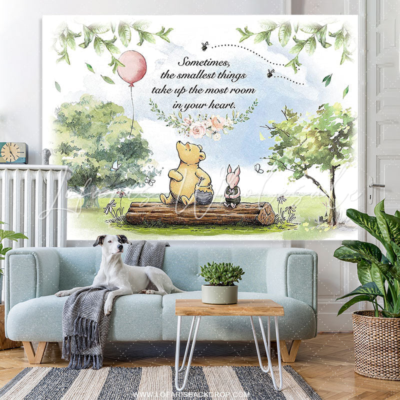Lofaris Green Trees And Pink Balloon Bear Birhday Backdrop