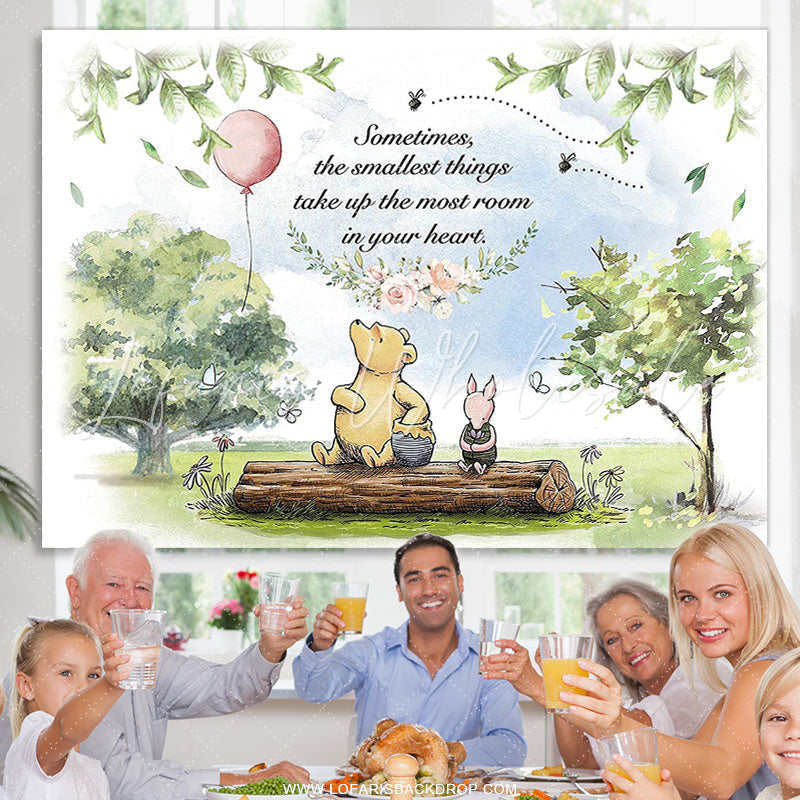 Lofaris Green Trees And Pink Balloon Bear Birhday Backdrop