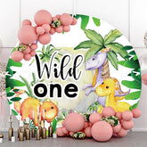 Lofaris Green Trees Dinosaur Round Wild 1St Birthday Backdorp